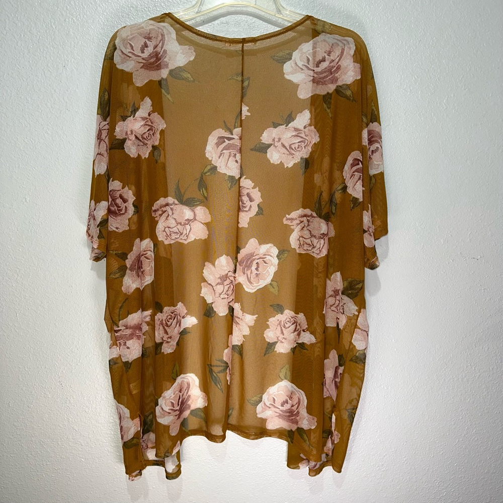 Heart Hips Women’s Kimono Medium Brown Floral Sheer Cardigan - Picture 6 of 8